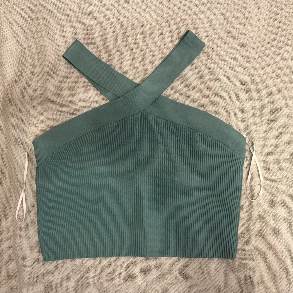 Babaton Sage Green Ribbed Crop Top